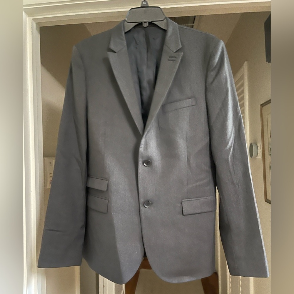 EUC The Kooples Dark Gray Chevron Twill Adjusted Suit Jacket